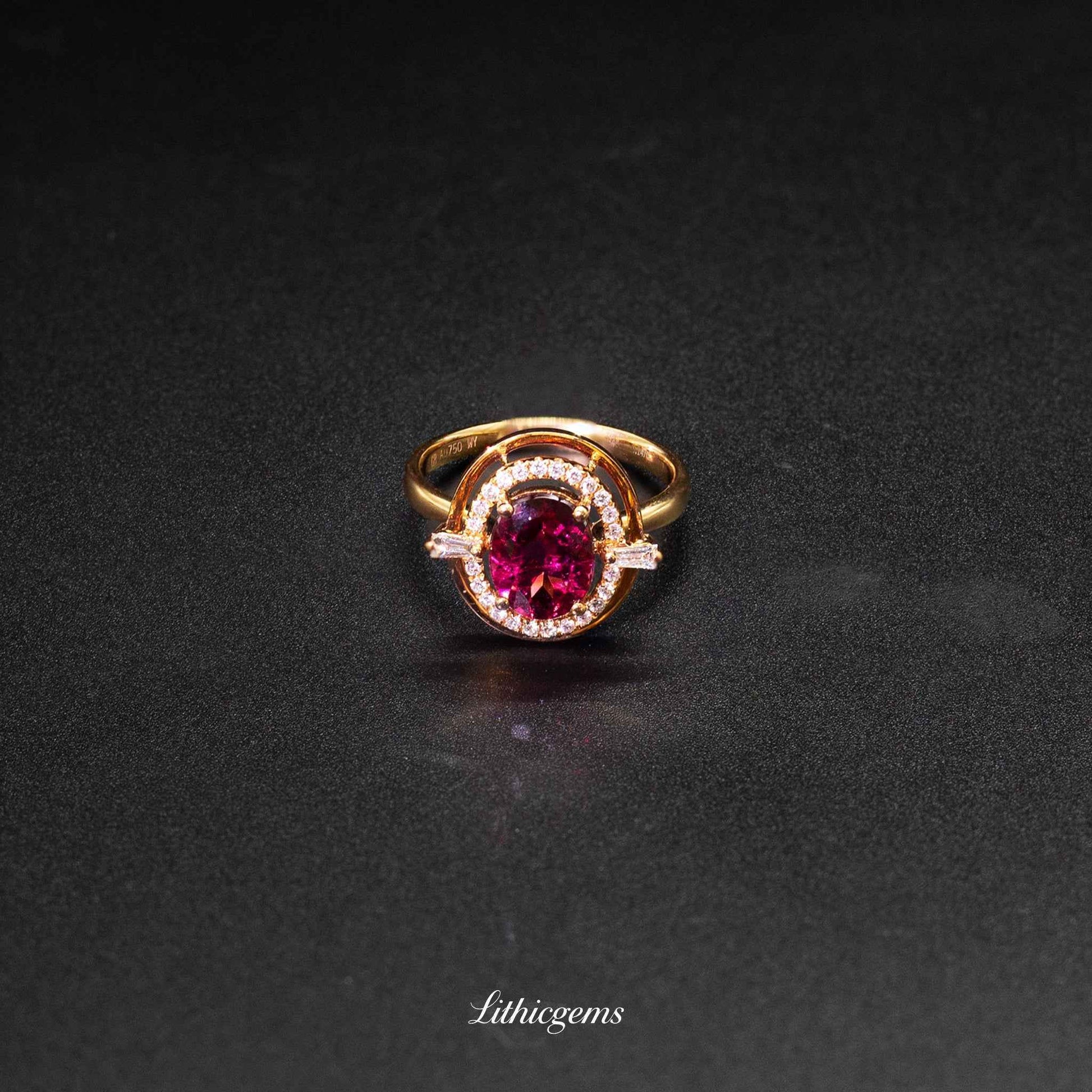 Custom 18K Gold Egg-Shaped Cabochon Rubellite Ring | AIGS/GUILD Certified