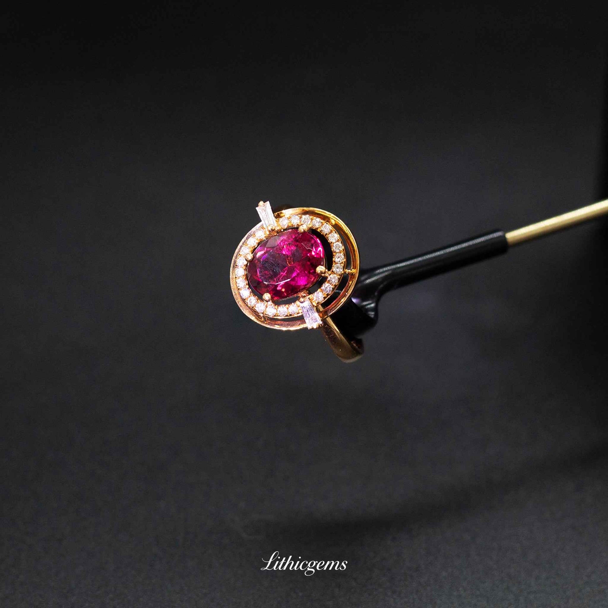 Custom 18K Gold Egg-Shaped Cabochon Rubellite Ring | AIGS/GUILD Certified - Lithicgems