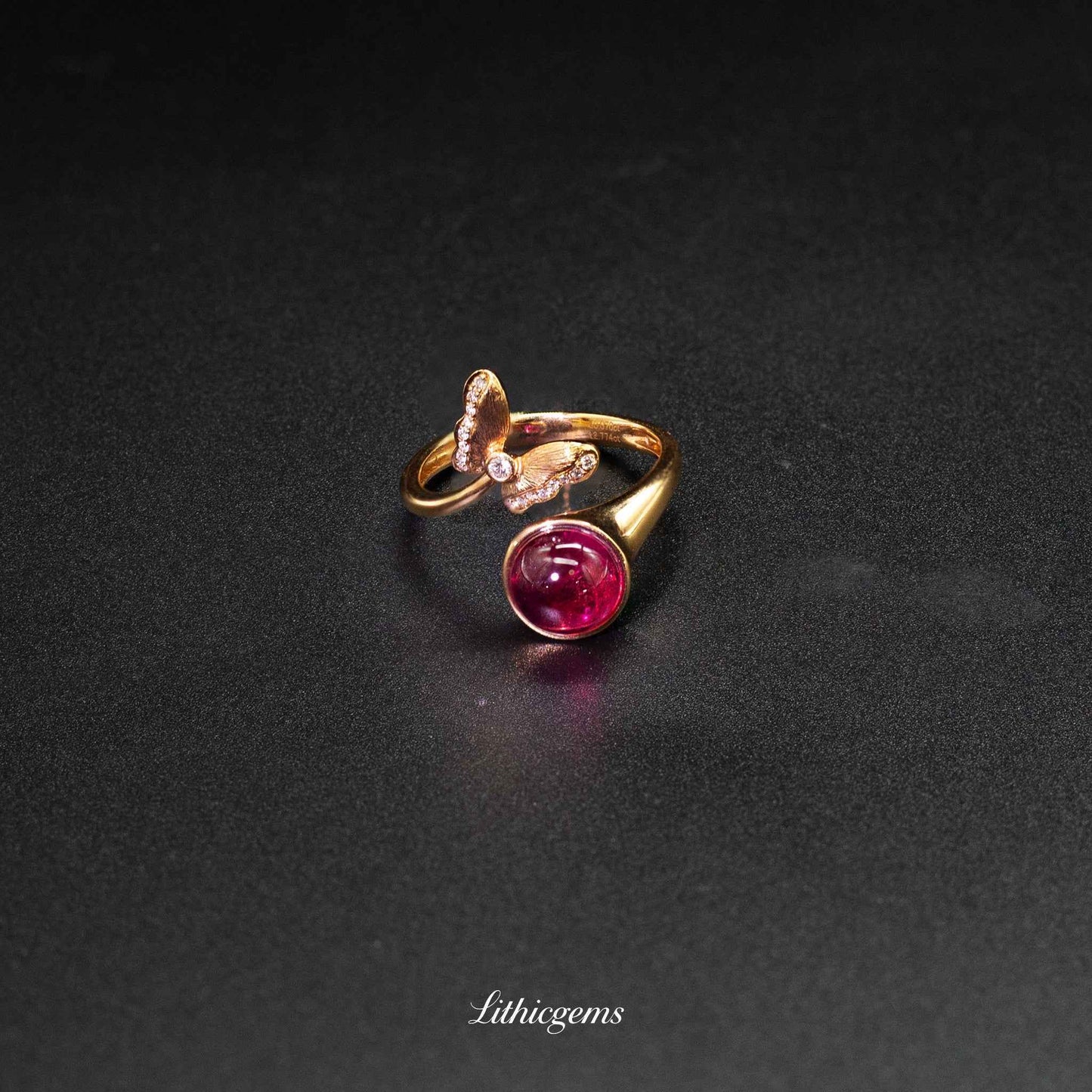Custom 18K Gold Teardrop Rubellite Diamond Ring | AIGS/GUILD Certified