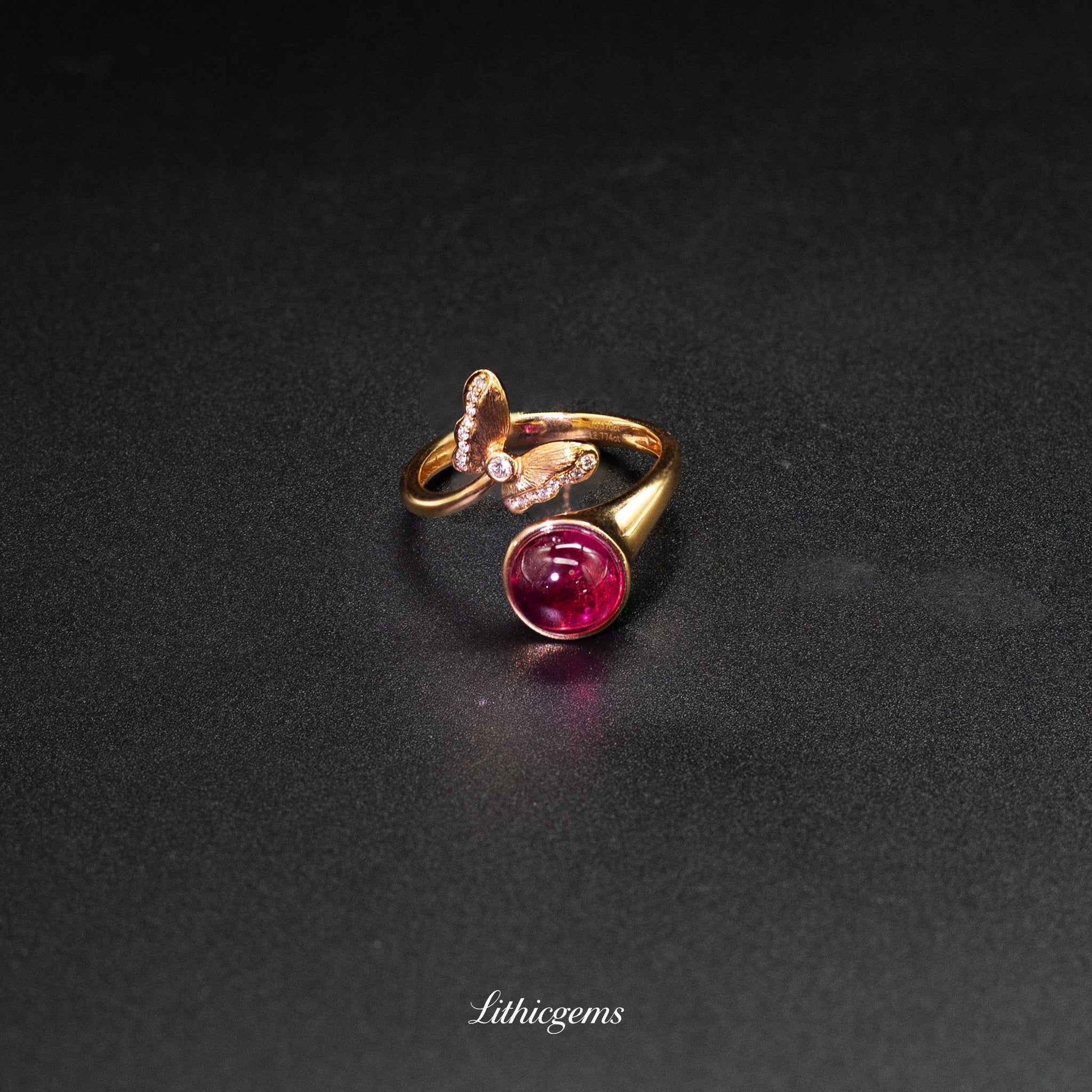 Custom 18K Gold Teardrop Rubellite Diamond Ring | AIGS/GUILD Certified