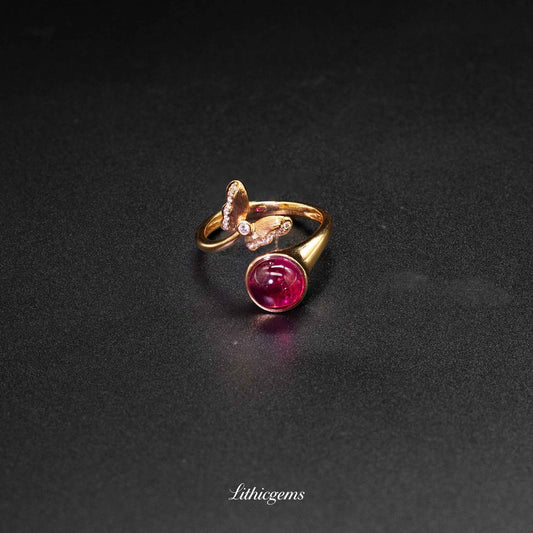 Custom 18K Gold Teardrop Rubellite Diamond Ring | AIGS/GUILD Certified