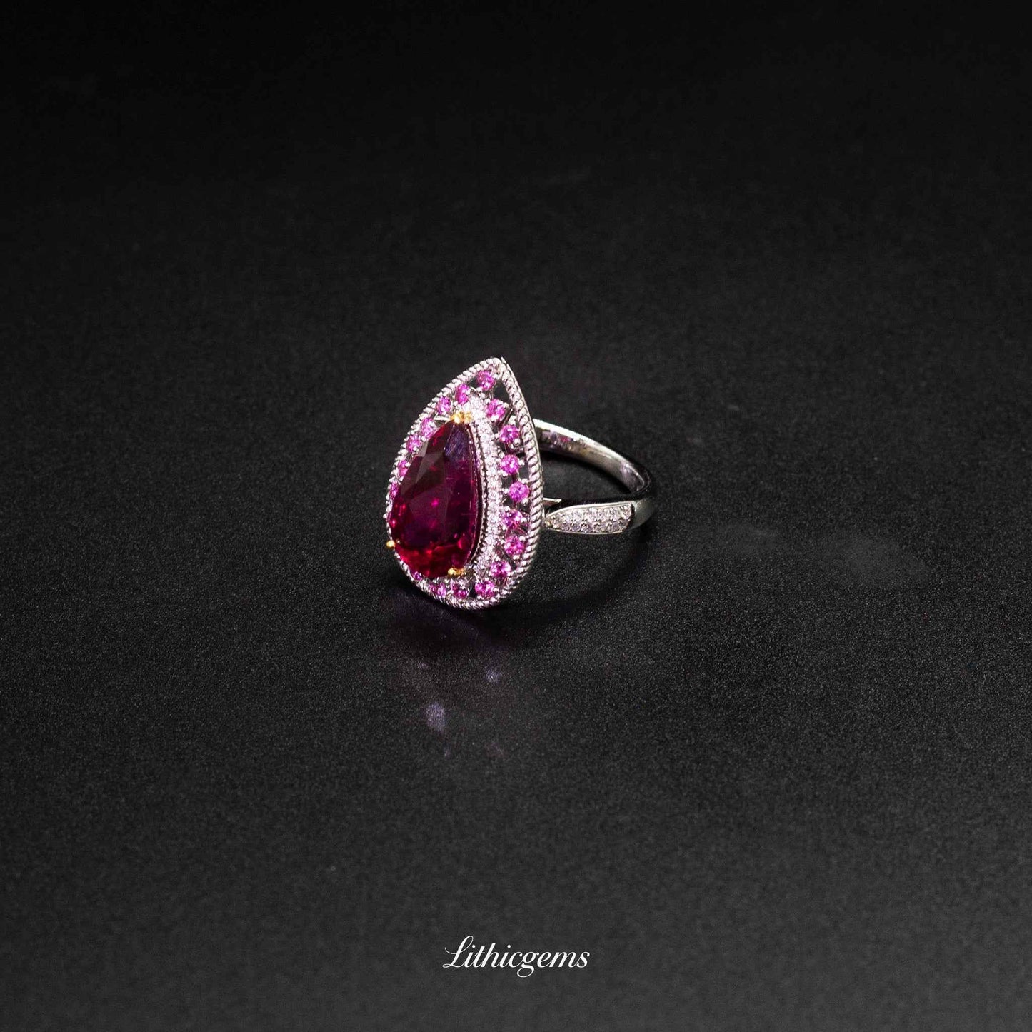 Custom 18K Gold Rubellite Diamond Ring | AIGS/GUILD Certified | Handmade Jewelry