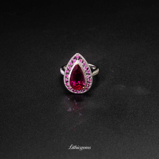 Custom 18K Gold Rubellite Diamond Ring | AIGS/GUILD Certified | Handmade Jewelry