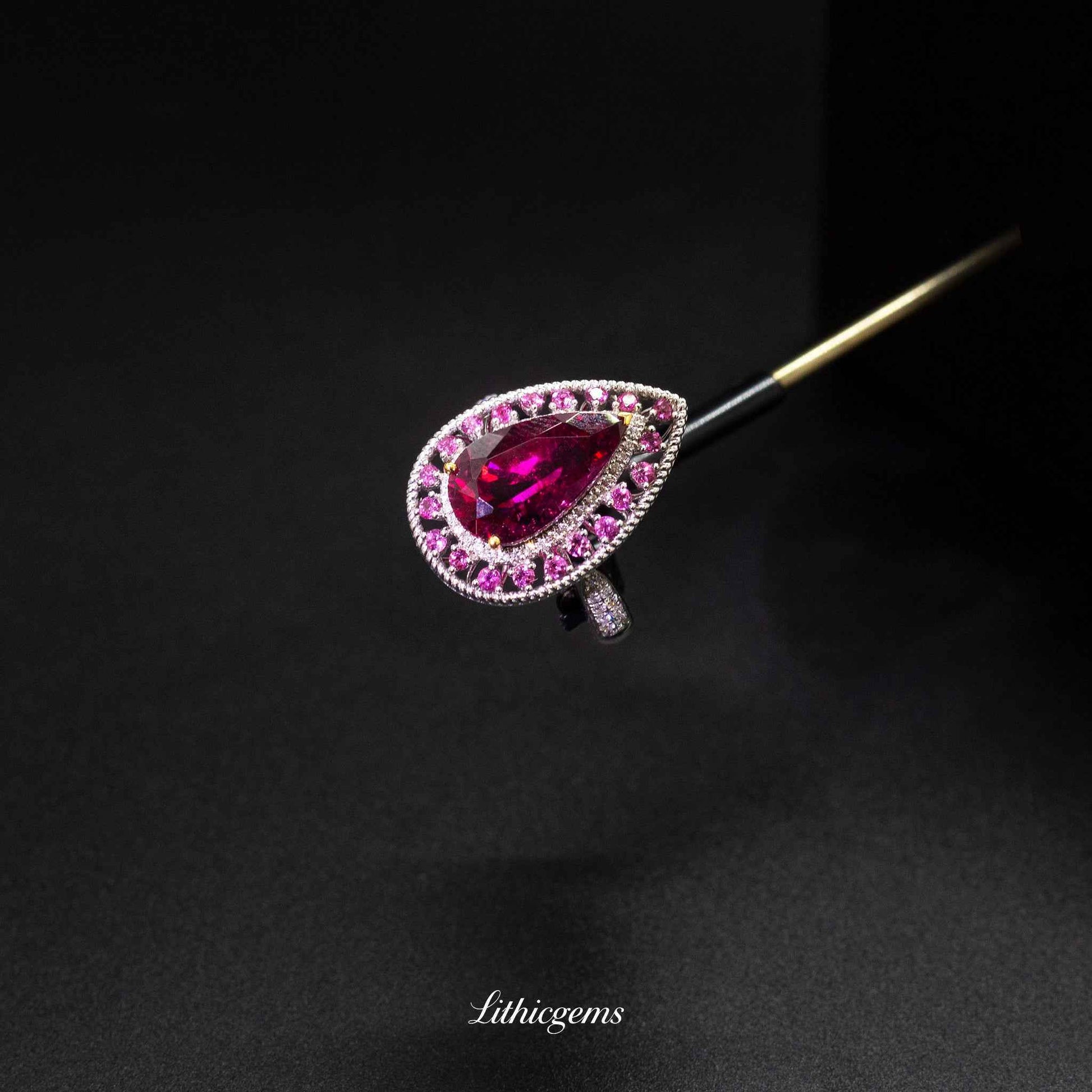 Custom 18K Gold Rubellite Diamond Ring | AIGS/GUILD Certified | Handmade Jewelry