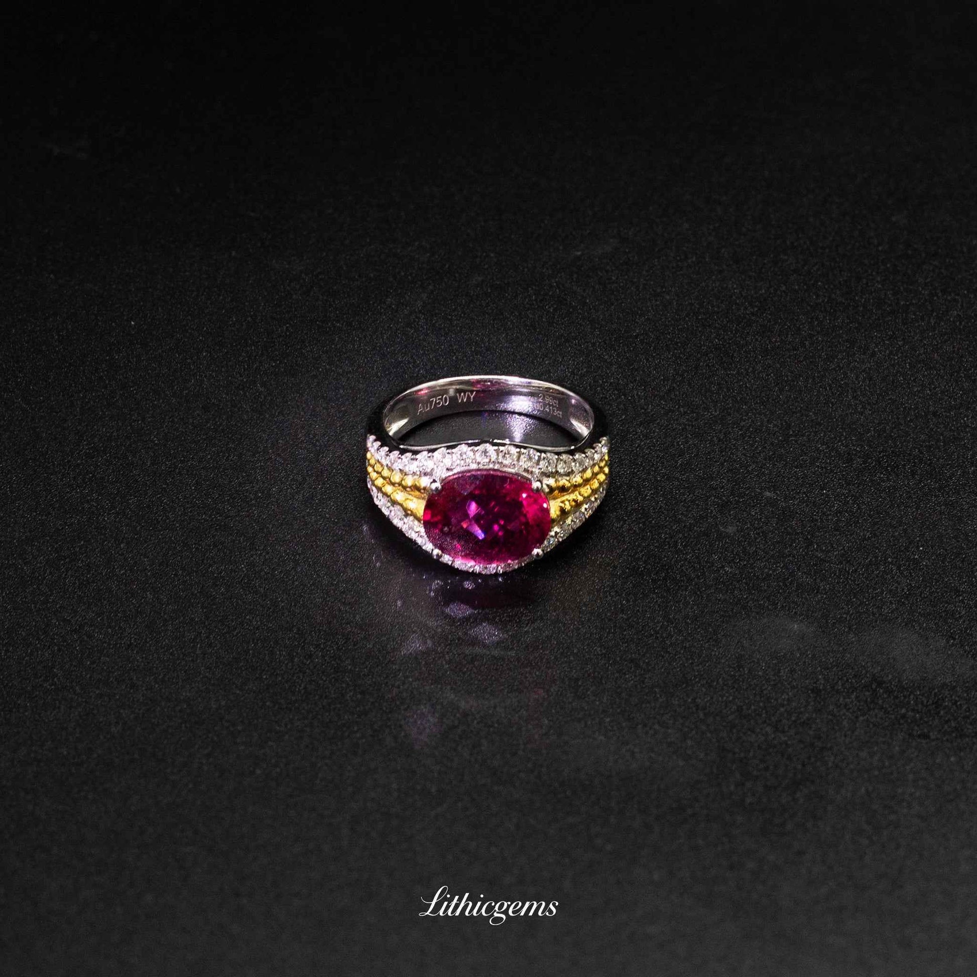 Custom 18K Gold Faceted Rubellite Diamond Ring | AIGS/GUILD Certified