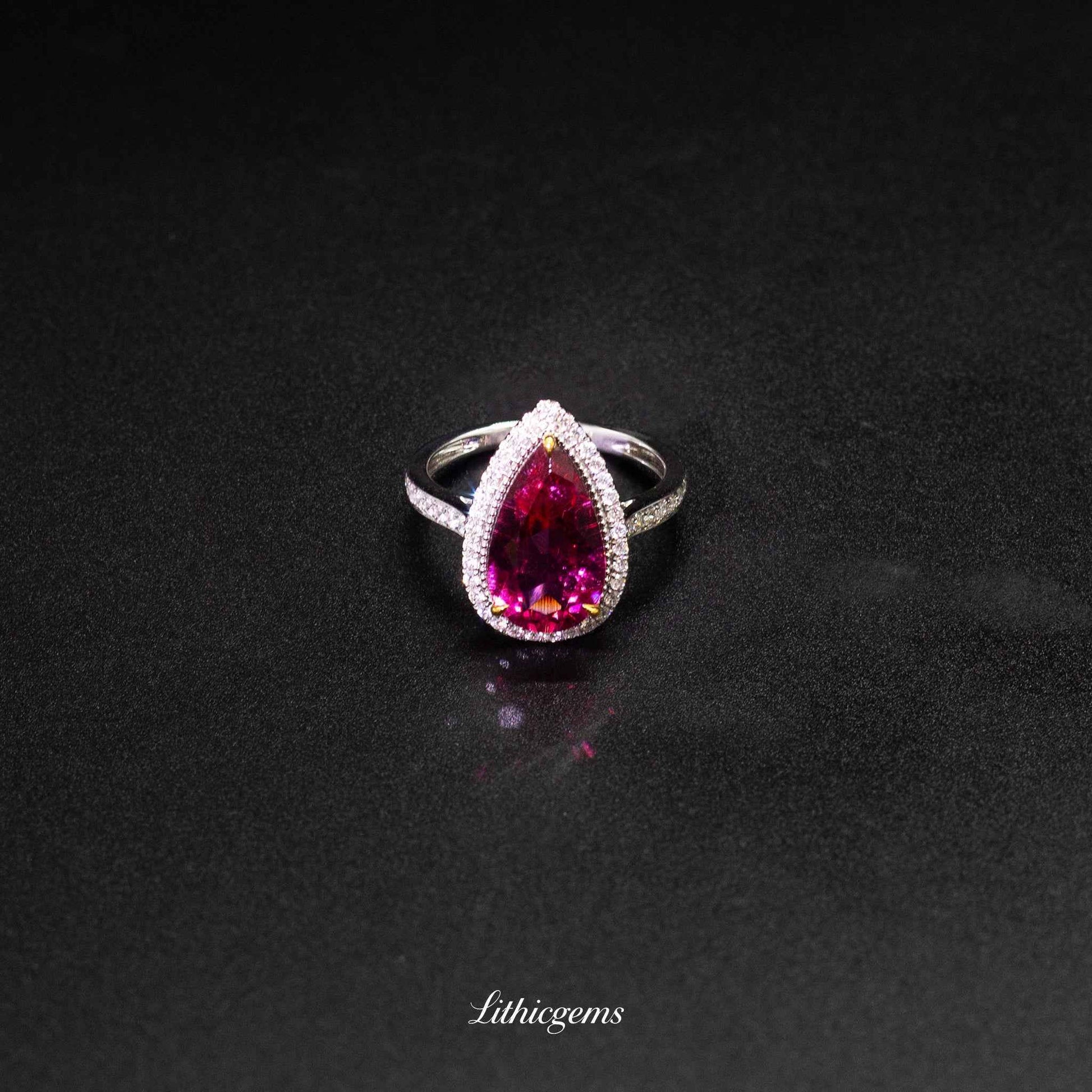 Custom 18K Gold Rubellite and Diamond Ring | AIGS/GUILD Certified | Handmade Fine Jewelry