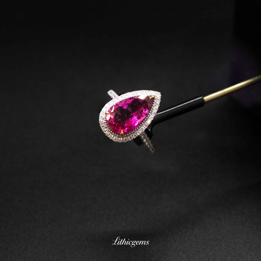 Custom 18K Gold Rubellite and Diamond Ring | AIGS/GUILD Certified | Handmade Fine Jewelry - Lithicgems