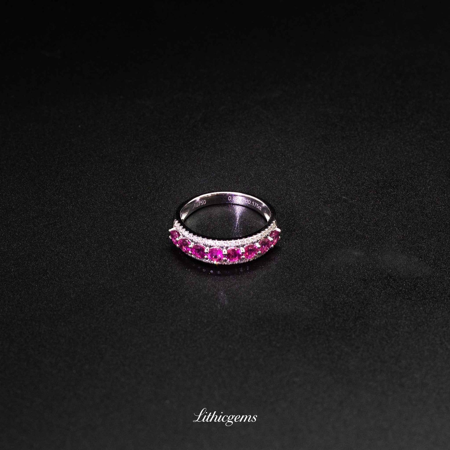 Custom 18K Gold Rubellite Diamond Eternity Band | AIGS/GUILD Certified | Stackable Ring