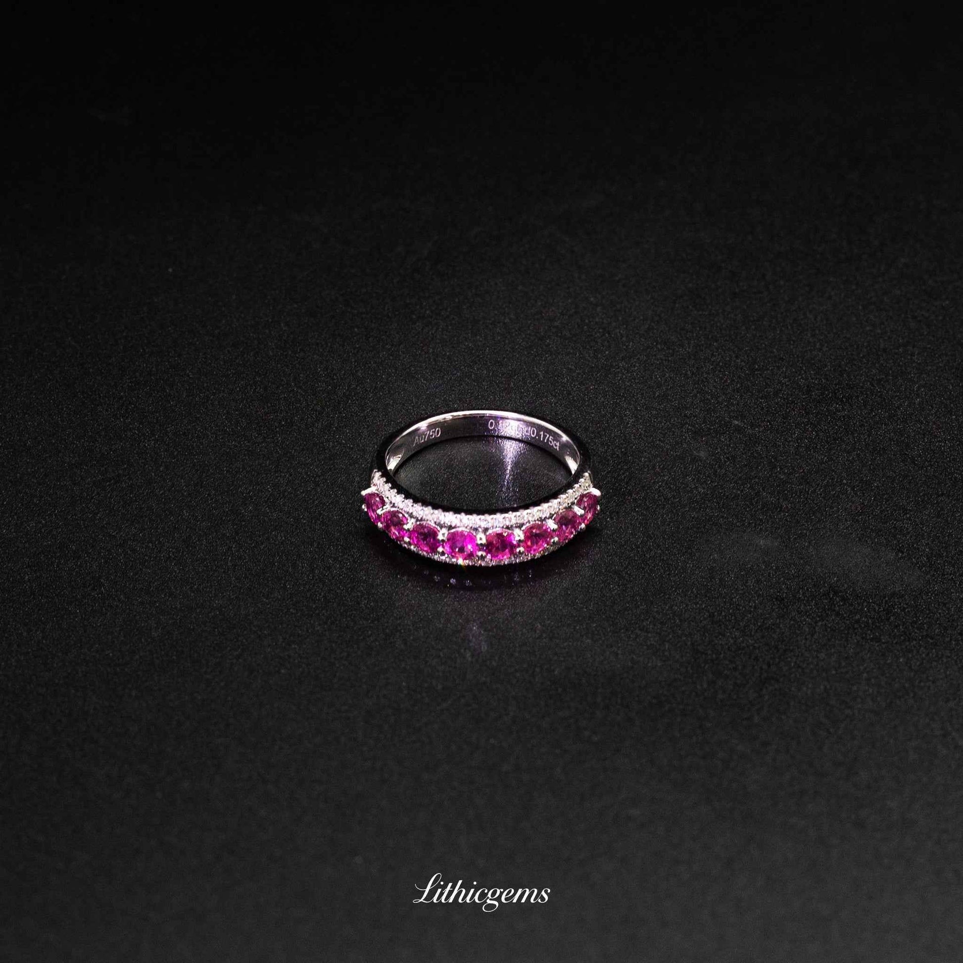 Custom 18K Gold Rubellite Diamond Eternity Band | AIGS/GUILD Certified | Stackable Ring