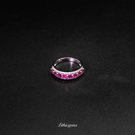 Custom 18K Gold Rubellite Diamond Eternity Band | AIGS/GUILD Certified | Stackable Ring
