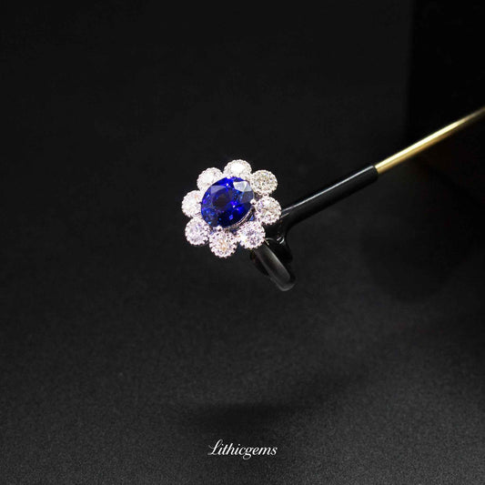 Custom 18K Gold Royal Blue Sapphire Diamond Ring | AIGS/GUILD Certified | Luxury Engagement Ring