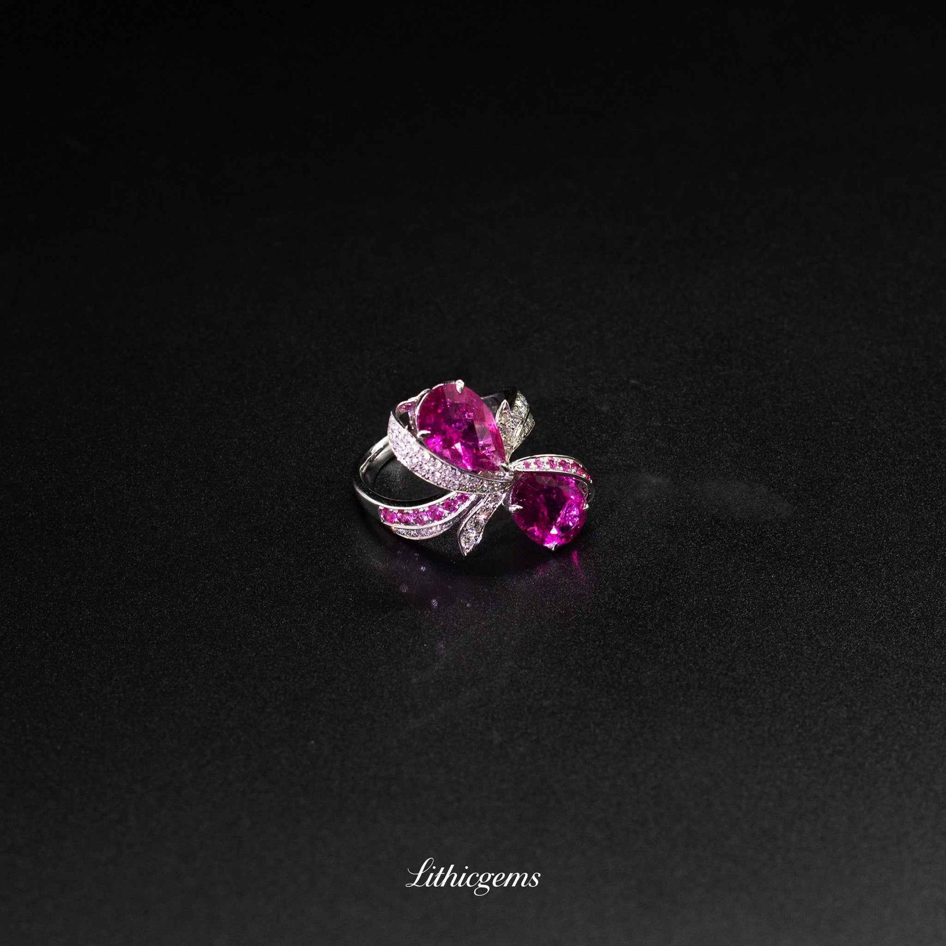 Custom 18K Gold Two-Stone Rubellite Diamond Ring | Toi et Moi Design | AIGS/GUILD Certified