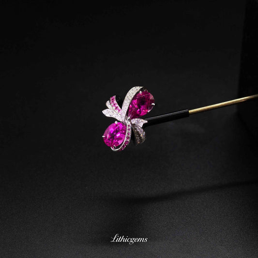 Custom 18K Gold Two-Stone Rubellite Diamond Ring | Toi et Moi Design | AIGS/GUILD Certified