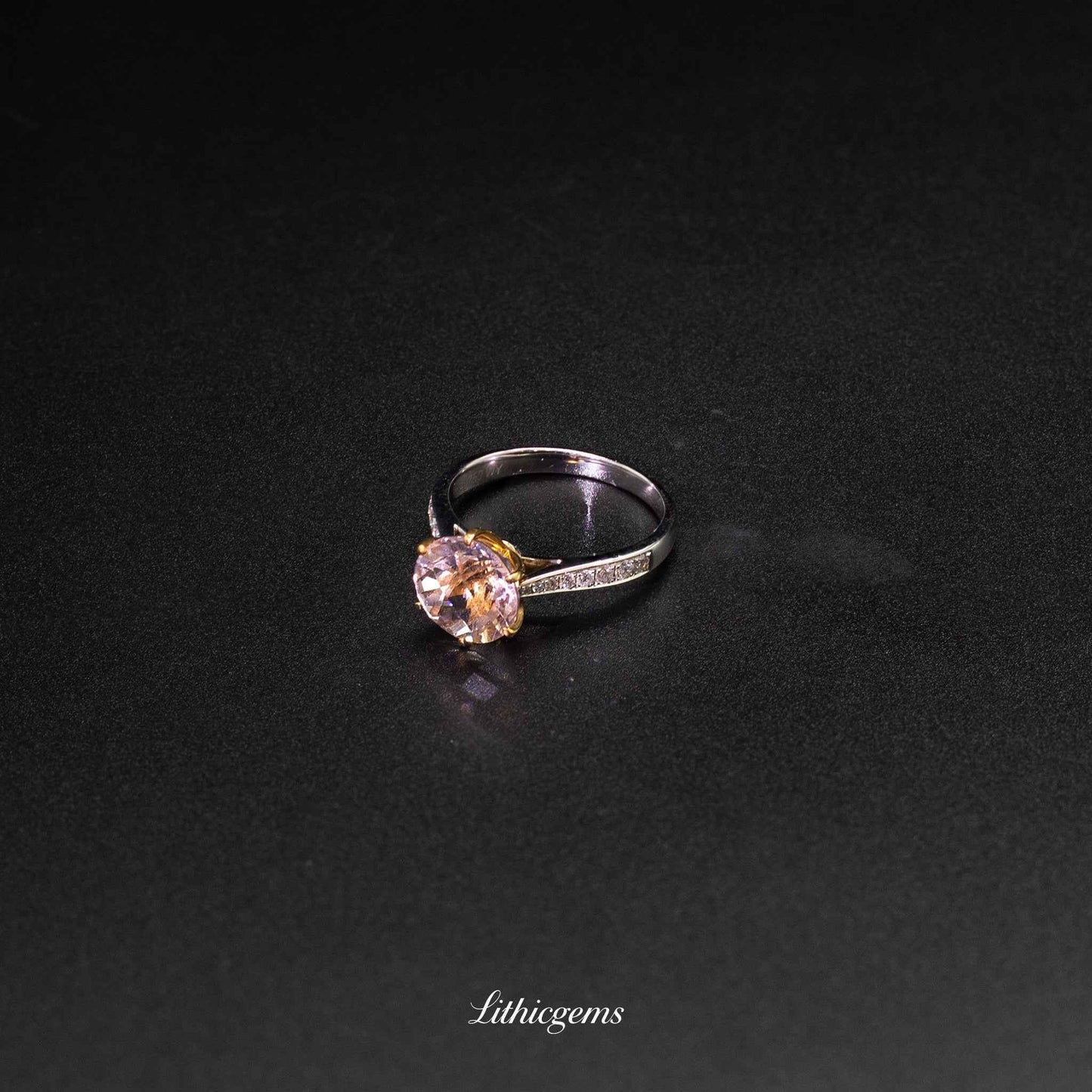 Custom 18K Gold Round Morganite Diamond Halo Ring | AIGS/GUILD Certified