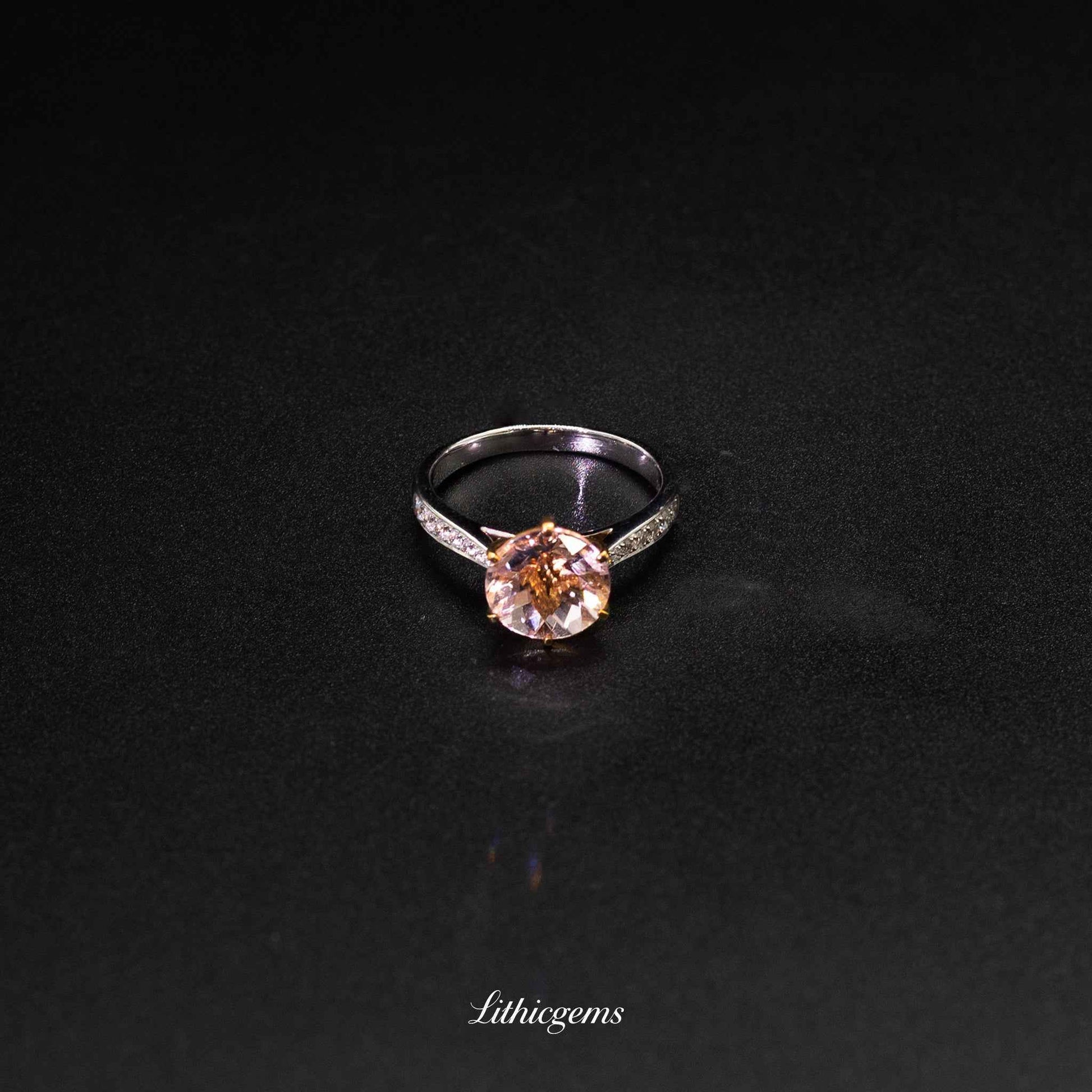 Custom 18K Gold Round Morganite Diamond Halo Ring | AIGS/GUILD Certified