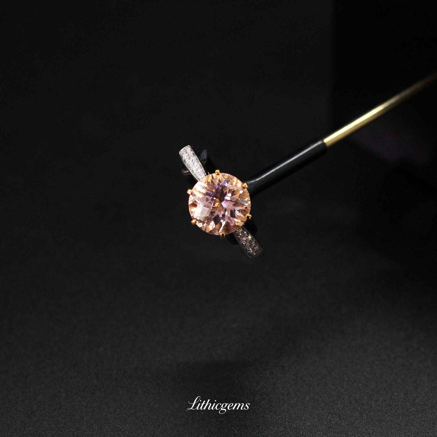 Custom 18K Gold Round Morganite Diamond Halo Ring | AIGS/GUILD Certified - Lithicgems