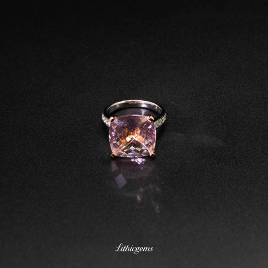 Custom 18K Gold Cushion Cut Morganite Ring | AIGS/GUILD Certified | Handmade Luxury Jewelry