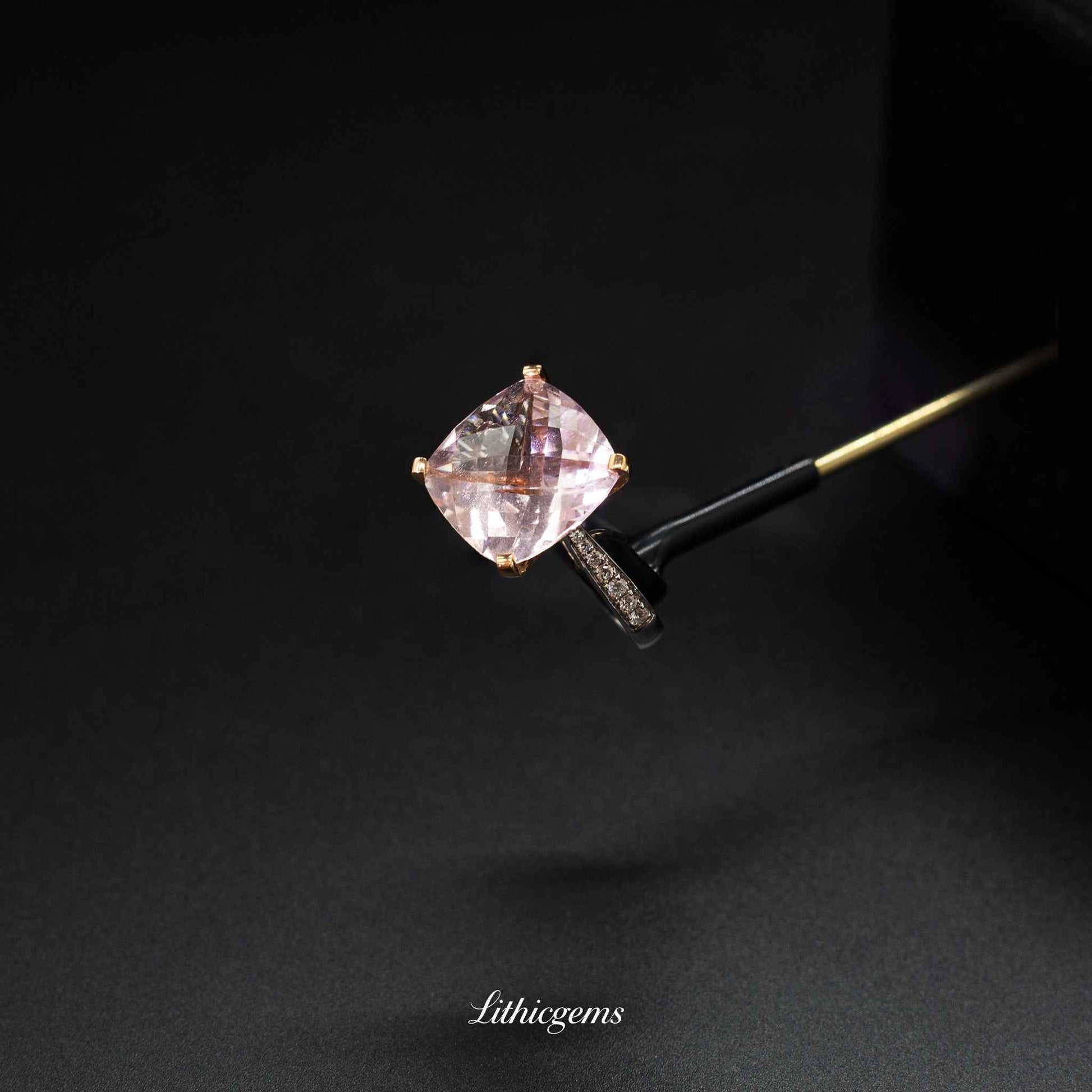 Custom 18K Gold Cushion Cut Morganite Ring | AIGS/GUILD Certified | Handmade Luxury Jewelry