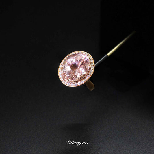 Custom 18K Gold Large Morganite 2-in-1 Convertible Ring | AIGS/GUILD Certified