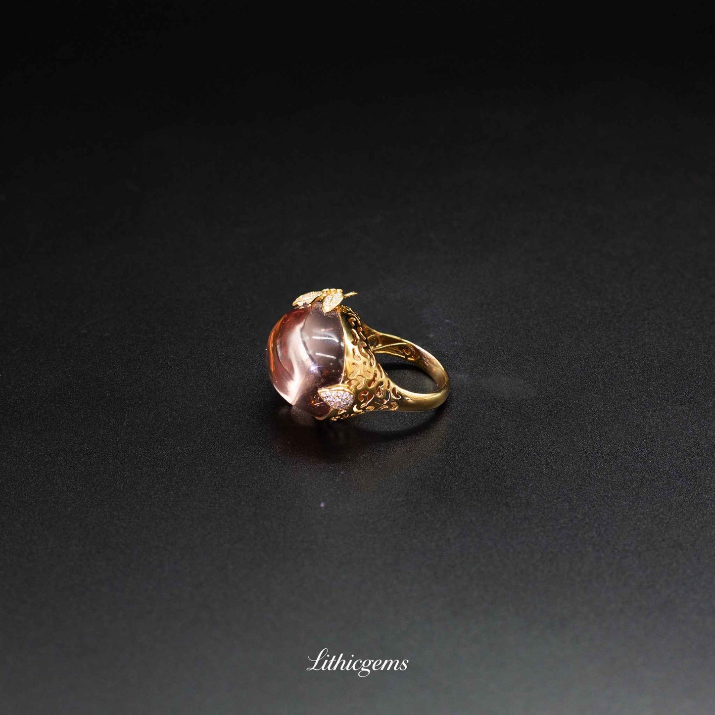 Custom 18K Gold Dome Cabochon Morganite Diamond Ring | AIGS/GUILD Certified