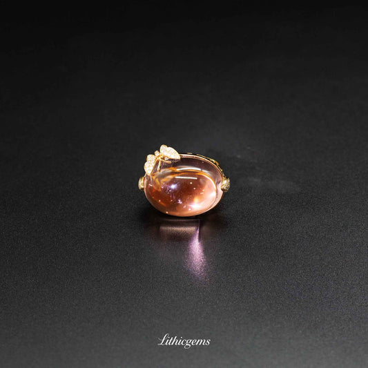 Custom 18K Gold Dome Cabochon Morganite Diamond Ring | AIGS/GUILD Certified
