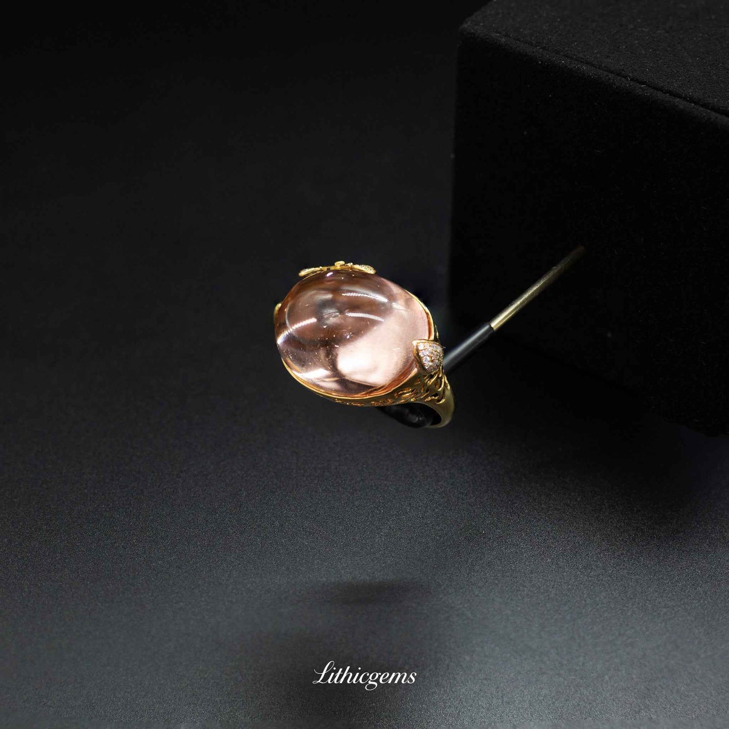 Custom 18K Gold Dome Cabochon Morganite Diamond Ring | AIGS/GUILD Certified