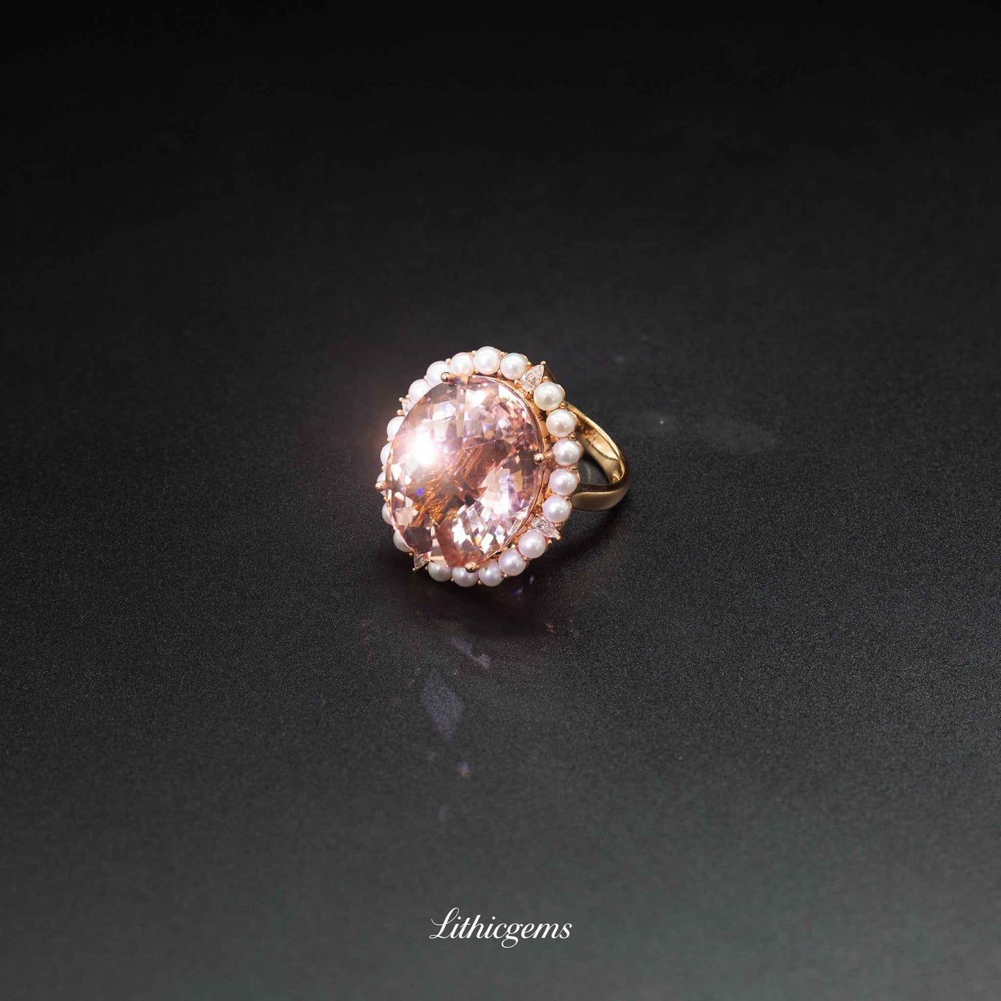 Custom 18K Gold Pink Morganite Pearl Ring | AIGS/GUILD Certified | Feminine Elegance