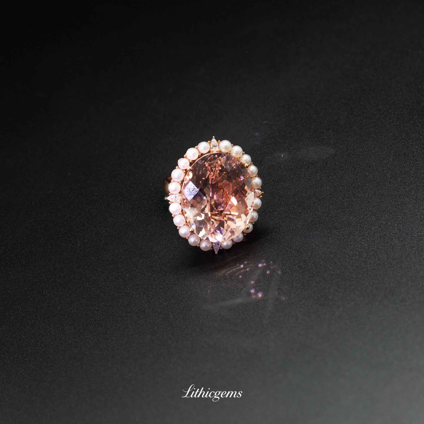Custom 18K Gold Pink Morganite Pearl Ring | AIGS/GUILD Certified | Feminine Elegance