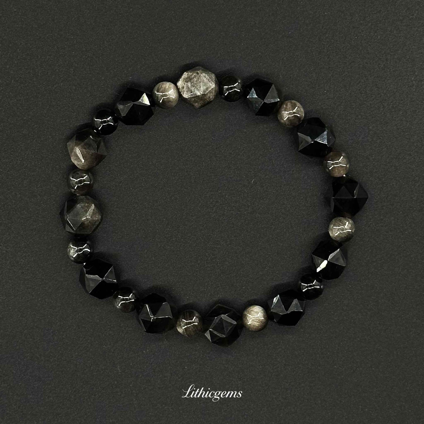 Beveled Silver Sheen Obsidian Bracelet - Powerful Protection & Polished Elegance - Lithicgems