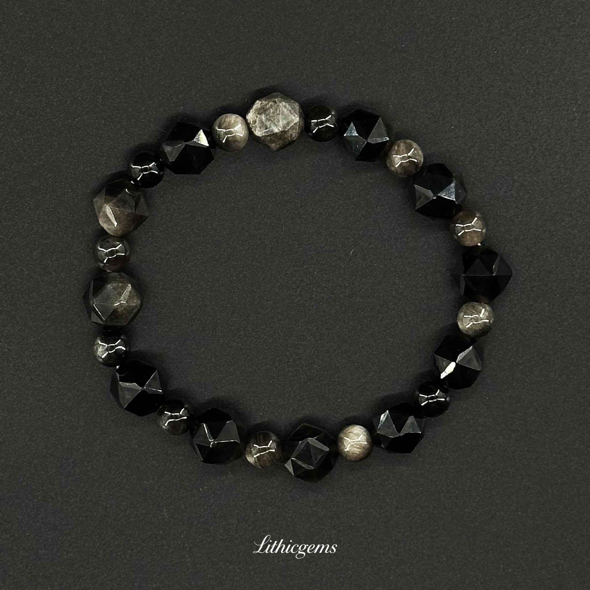 Beveled Silver Sheen Obsidian Bracelet - Powerful Protection & Polished Elegance - Lithicgems
