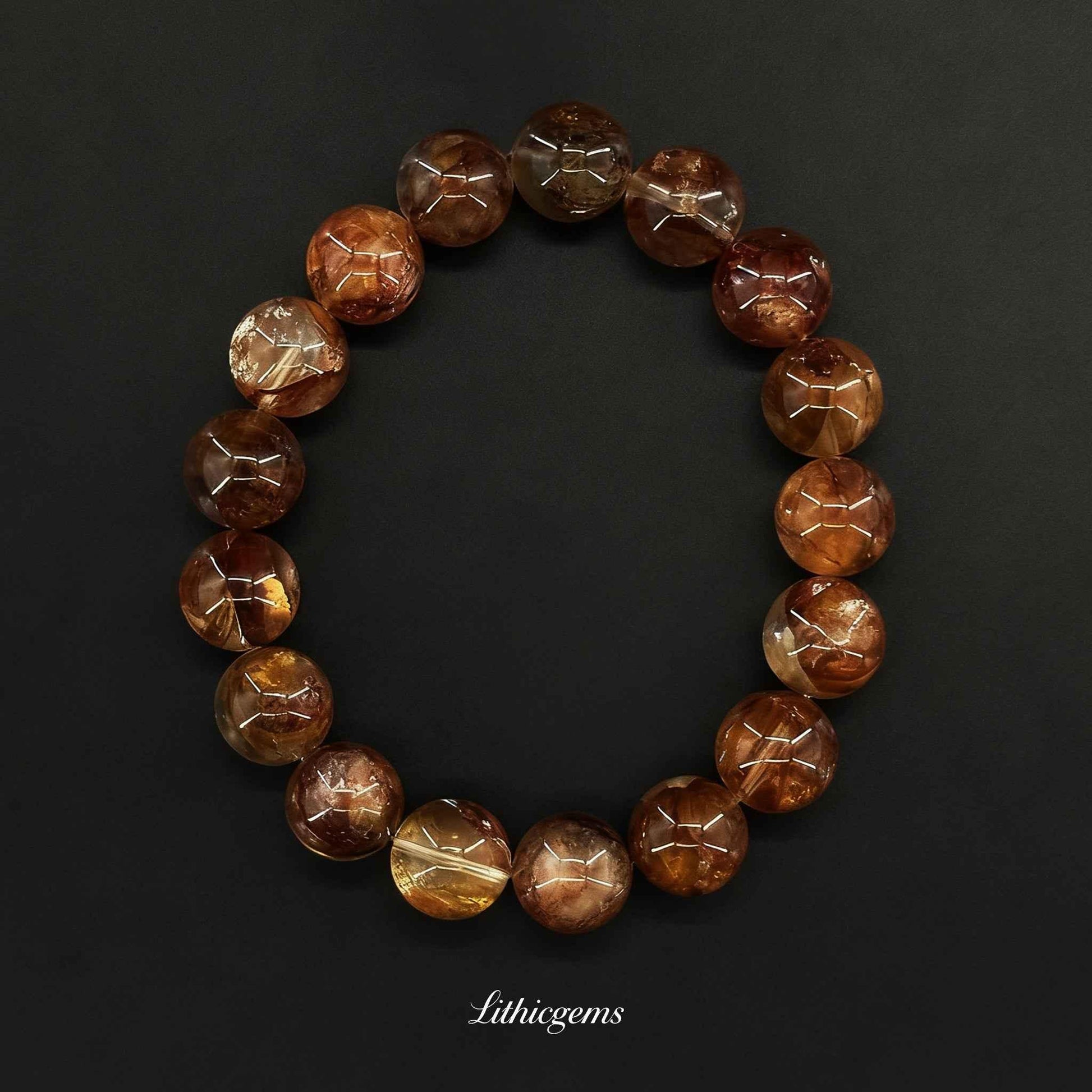 Crimson Phantom Quartz Bracelet - Natural Flower Blooms for Creative Energy & Passion - Lithicgems