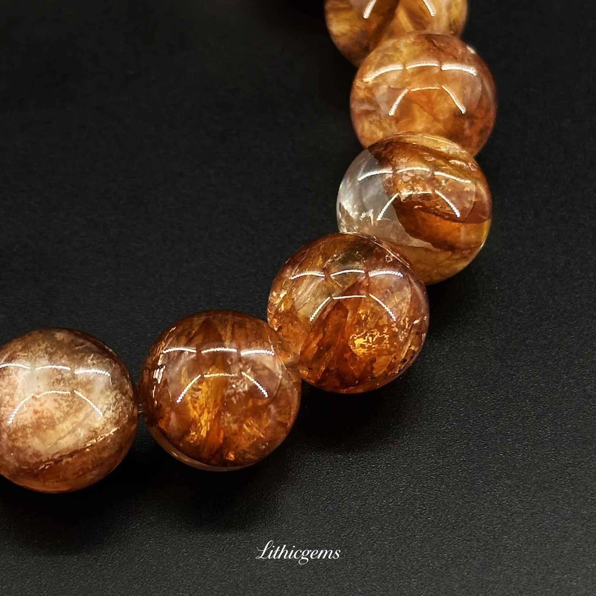 Crimson Phantom Quartz Bracelet - Natural Flower Blooms for Creative Energy & Passion - Lithicgems