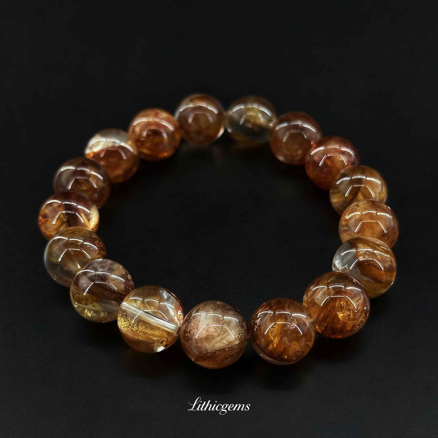Crimson Phantom Quartz Bracelet - Natural Flower Blooms for Creative Energy & Passion - Lithicgems