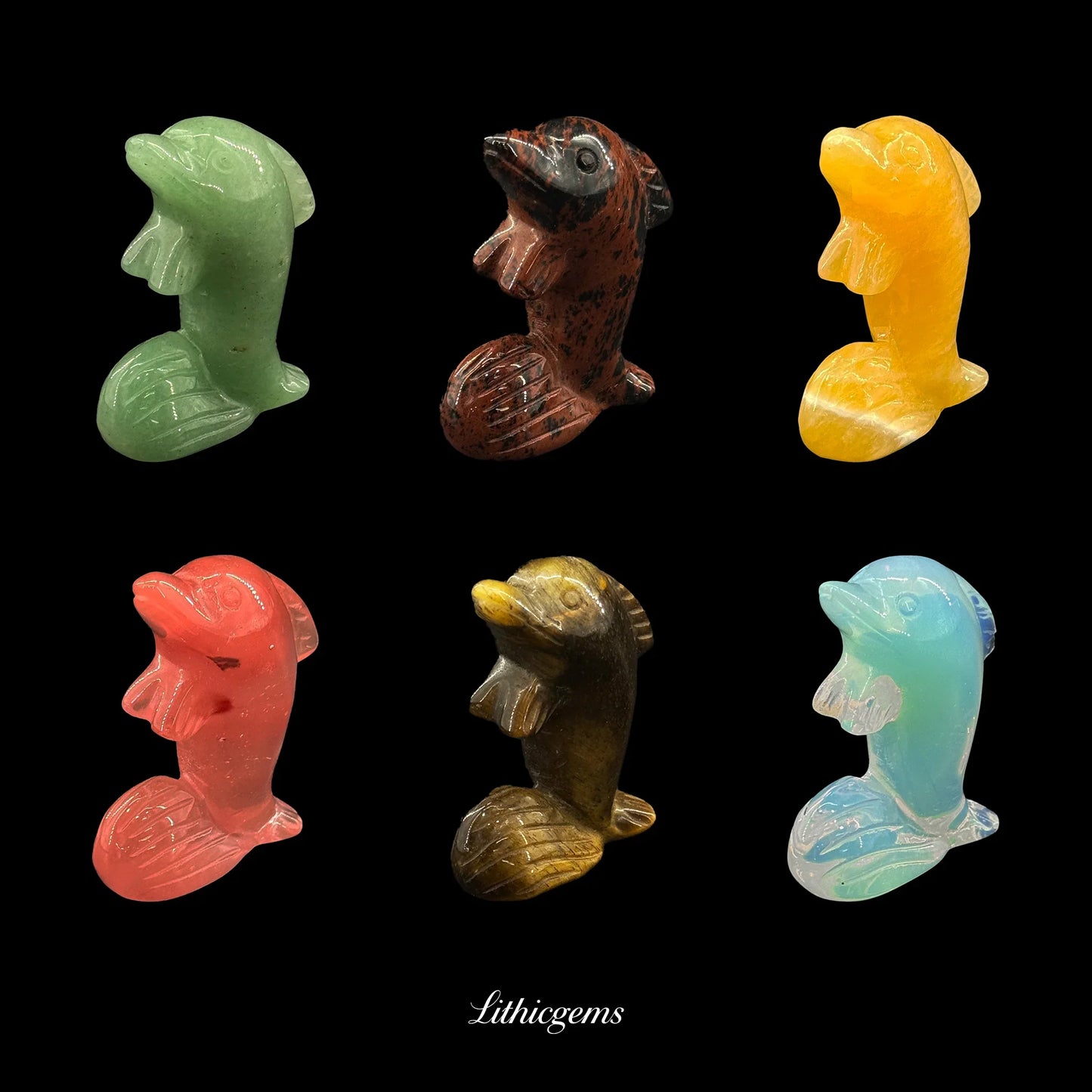 Crystal Dolphin Figurine (5cm) - Handcarved Gemstone Guardian of Joy, Intuition & Oceanic Energy - Lithicgems