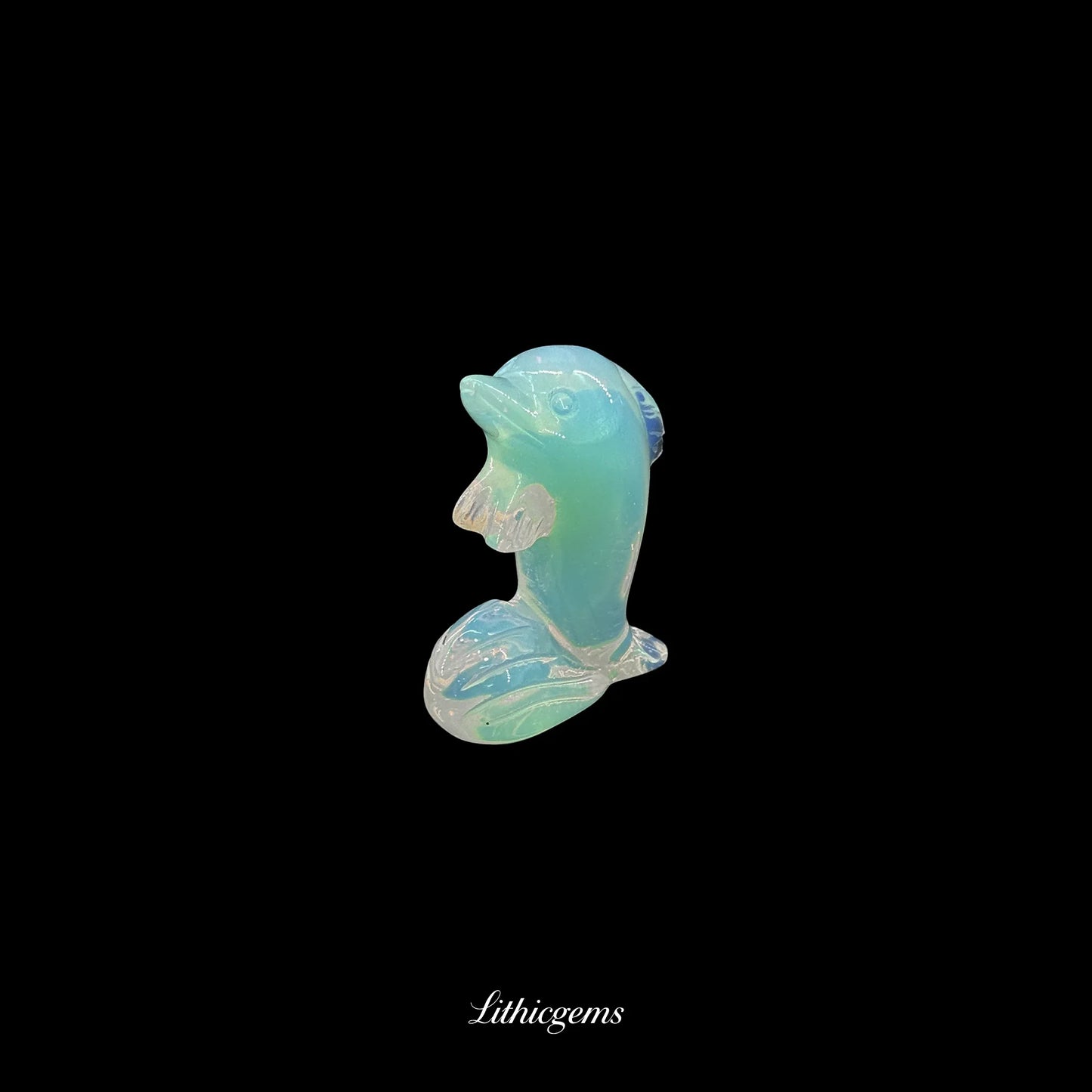 Crystal Dolphin Figurine (5cm) - Handcarved Gemstone Guardian of Joy, Intuition & Oceanic Energy - Lithicgems