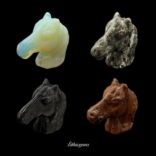 Crystal Horse Head Sculpture (5cm) - Handcarved Gemstone Bust for Leadership, Wisdom & Unbridled Focus - Lithicgems