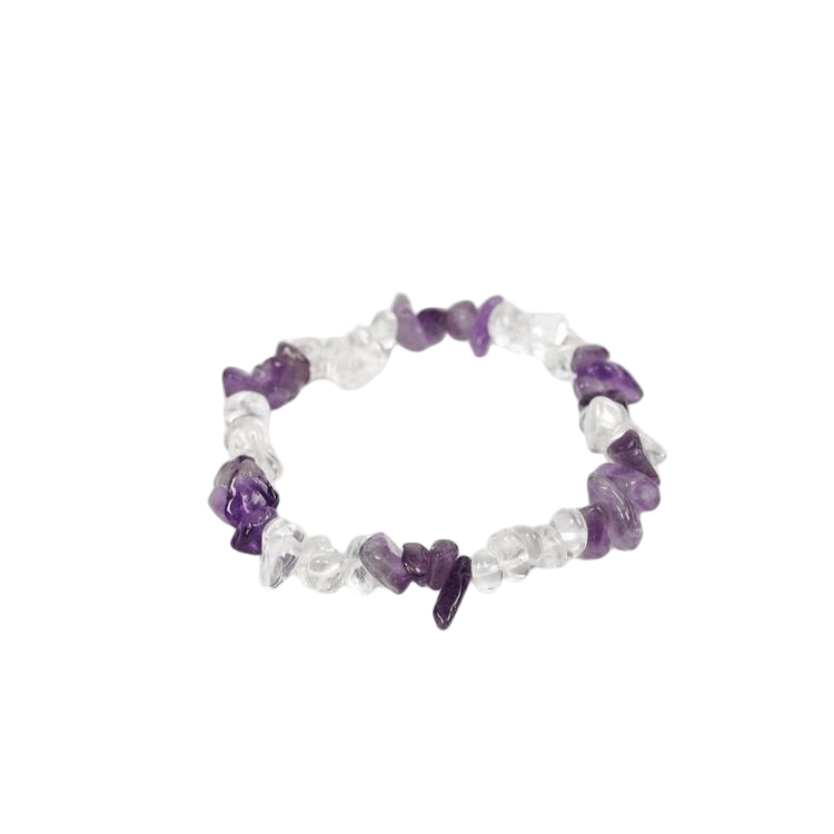 Custom Amethyst & Clear Quartz Chip Bracelet 7-8mm | Natural Crystal Mixed Irregular Chip Stretch Bracelet | Lithicgems - Lithicgems