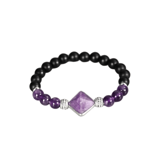 Custom Amethyst Pyramid Pendant | Natural Crystal Healing Gemstone Stretch Bracelet | Lithicgems - Lithicgems