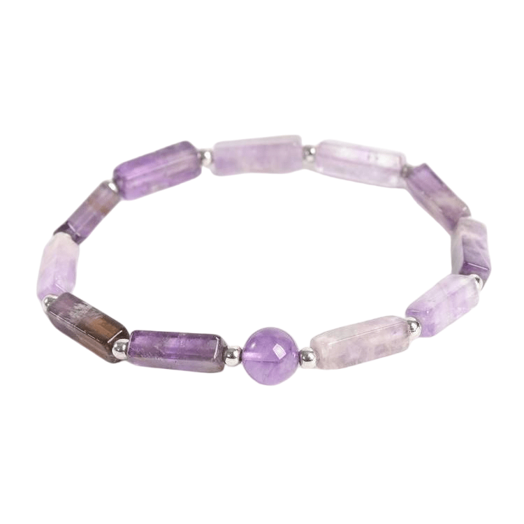 Custom Amethyst Square Bead Bracelet | Natural Crystal Fashion Stretch Bracelet | Lithicgems - Lithicgems