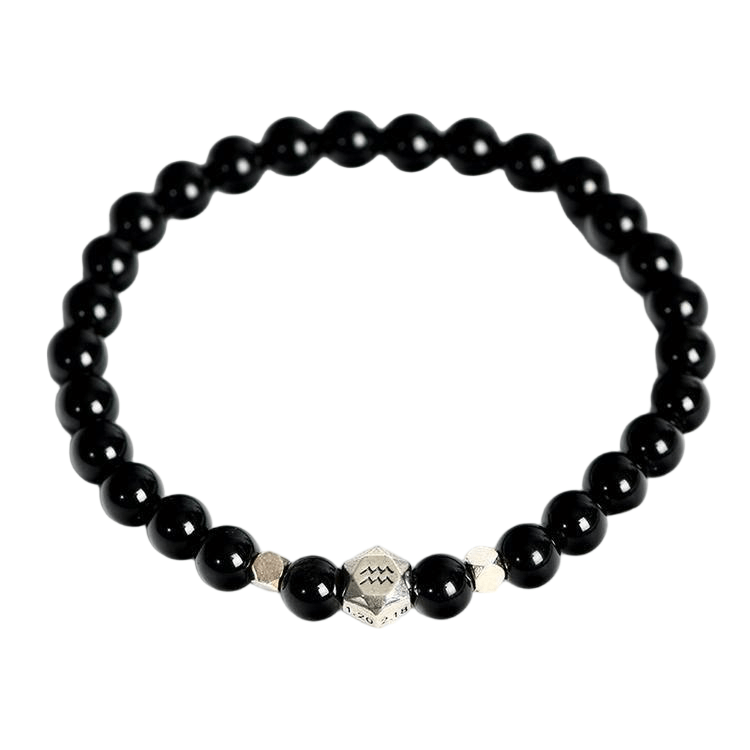 Custom Aquarius Black Obsidian Zodiac Bracelet 6mm | Natural Crystal Constellation Stretch Bracelet | Lithicgems - Lithicgems
