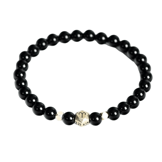 Custom Aries Black Obsidian Zodiac Bracelet 6mm | Natural Crystal Constellation Stretch Bracelet | Lithicgems - Lithicgems