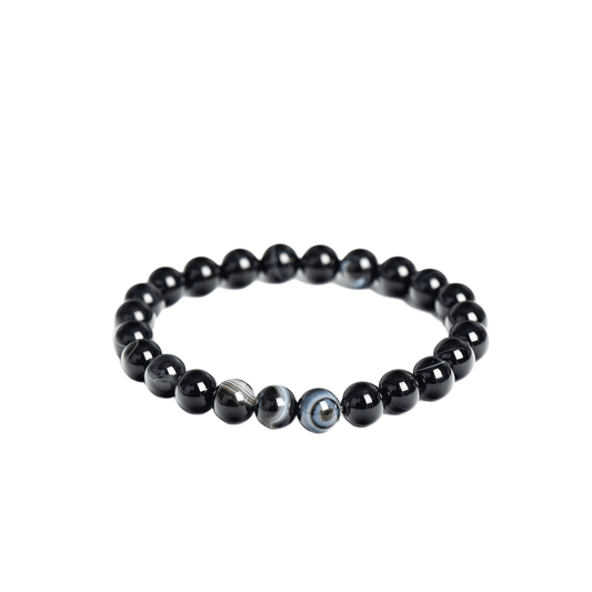 Custom Black Agate Bracelet 8mm | Natural Banded Chalcedony Beaded Bracelet | Lithicgems - Lithicgems
