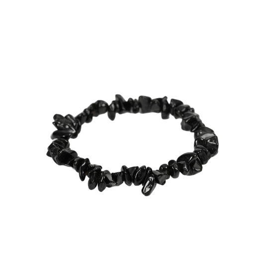 Custom Black Obsidian Chip Bracelet 7-8mm | Natural Volcanic Glass Irregular Chip Stretch Bracelet | Lithicgems - Lithicgems