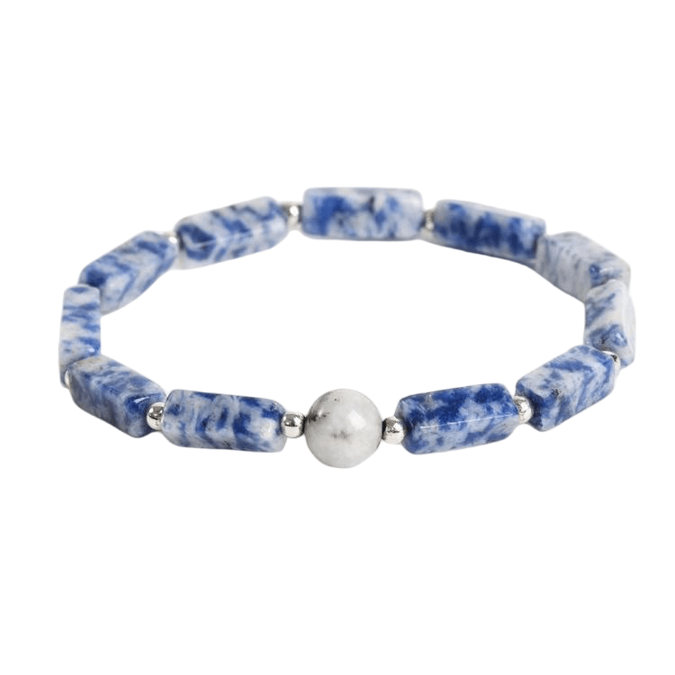Custom Blue Dot Stone Square Bead Bracelet | Natural Stone Fashion Stretch Bracelet | Lithicgems - Lithicgems
