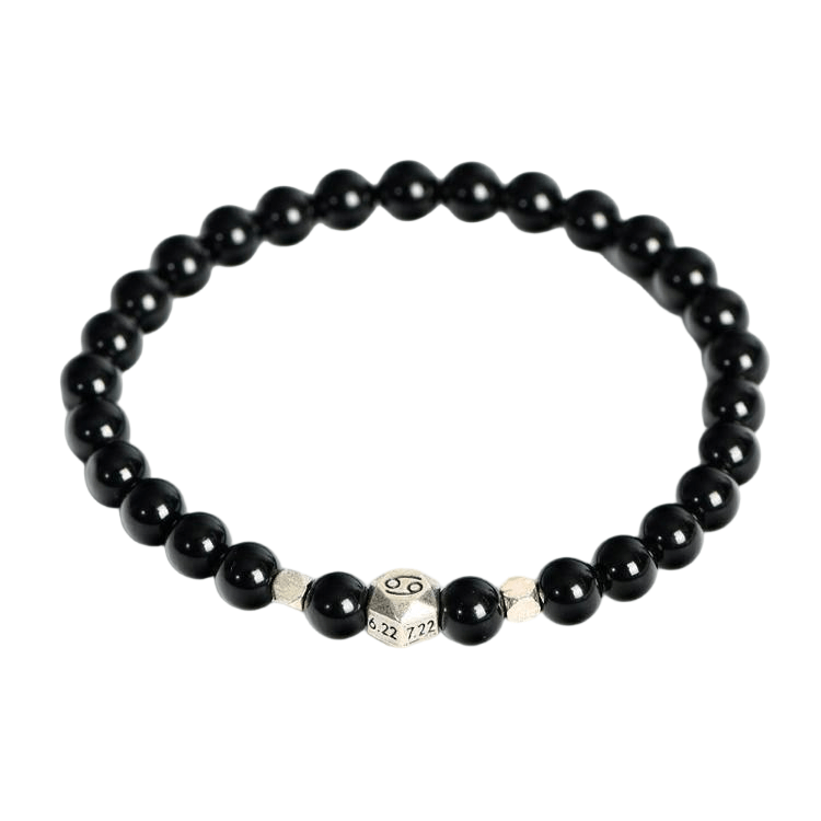 Custom Cancer Black Obsidian Zodiac Bracelet 6mm | Natural Crystal Constellation Stretch Bracelet | Lithicgems - Lithicgems
