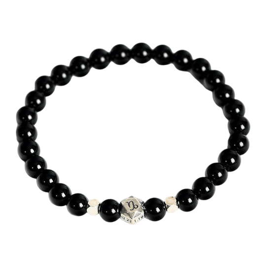Custom Capricorn Black Obsidian Zodiac Bracelet 6mm | Natural Crystal Constellation Stretch Bracelet | Lithicgems - Lithicgems