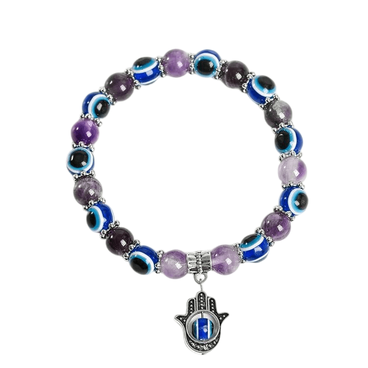 Custom Evil Eye Amethyst Bracelet 8mm | Natural Stone Vintage Stretch Bracelet | Lithicgems - Lithicgems