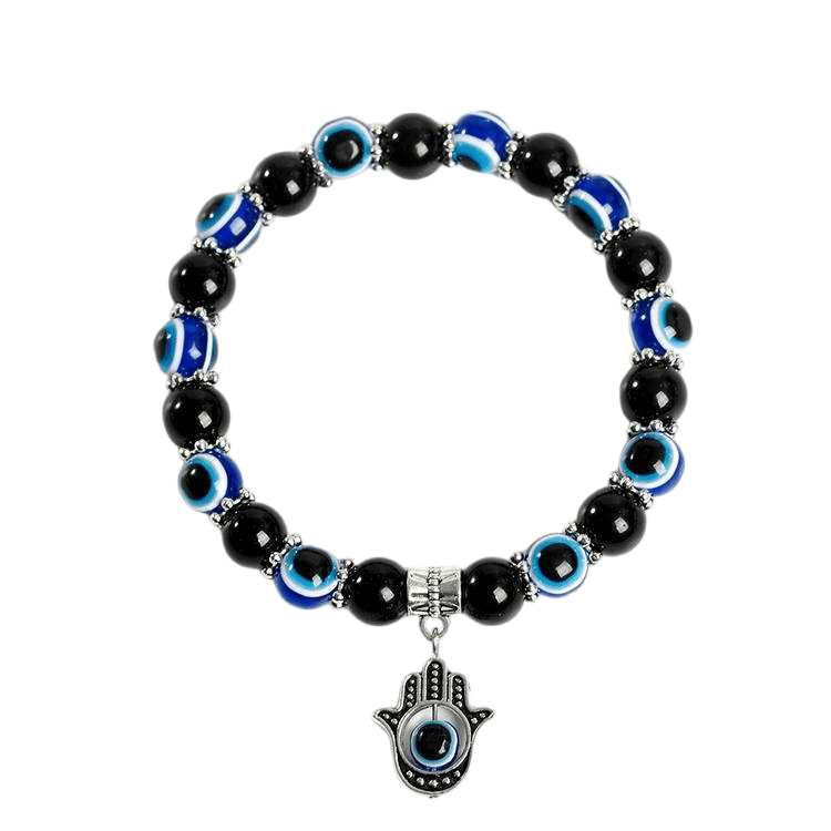 Custom Evil Eye Black Obsidian Bracelet 8mm | Natural Stone Vintage Stretch Bracelet | Lithicgems - Lithicgems