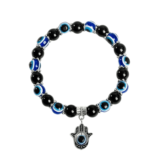 Custom Evil Eye Black Obsidian Bracelet 8mm | Natural Stone Vintage Stretch Bracelet | Lithicgems - Lithicgems
