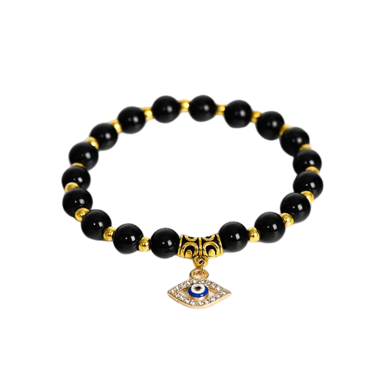 Custom Evil Eye Black Obsidian Bracelet | Natural Stone Vintage Stretch Bracelet | Lithicgems - Lithicgems